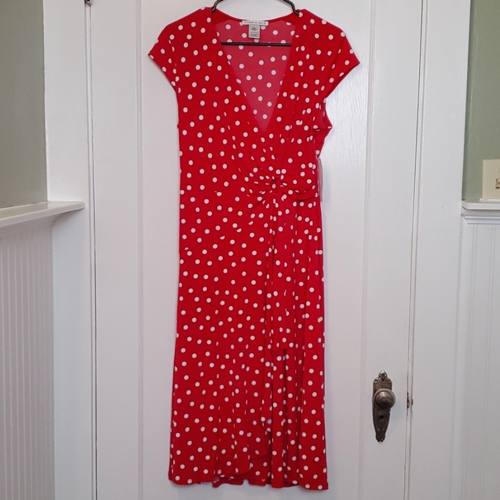 Robbie Bee Red Polka-dot Faux Wrap Dress